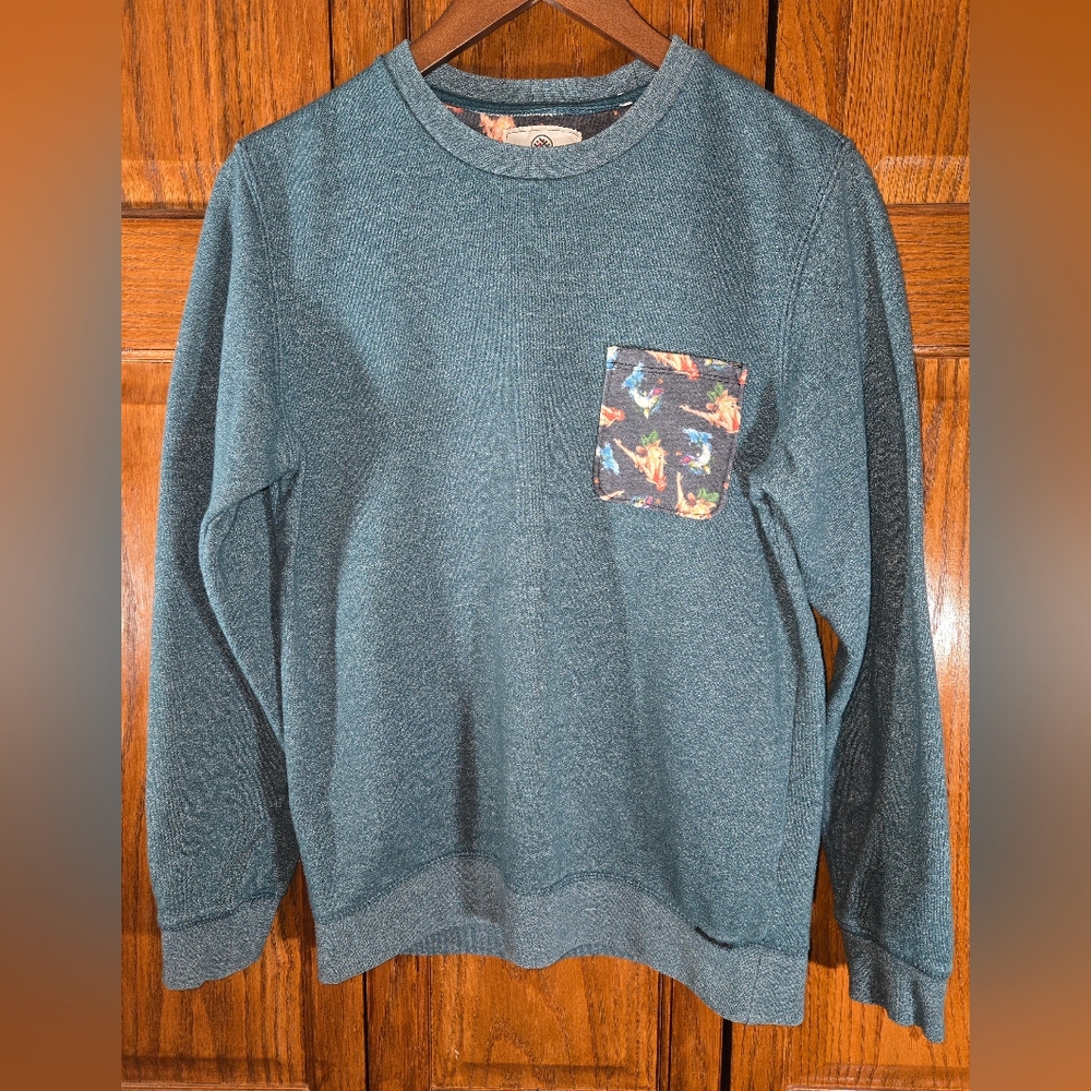 On The Byas Heathered Green Teal Crew Neck Sweatshirt Fish Fairy Pocket …